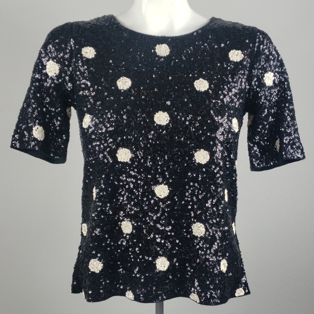 J Crew sequin polka dot elbow sleeve top